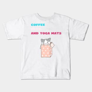 Coffee cats and yoga mats funny yoga and cat drawing Kids T-Shirt